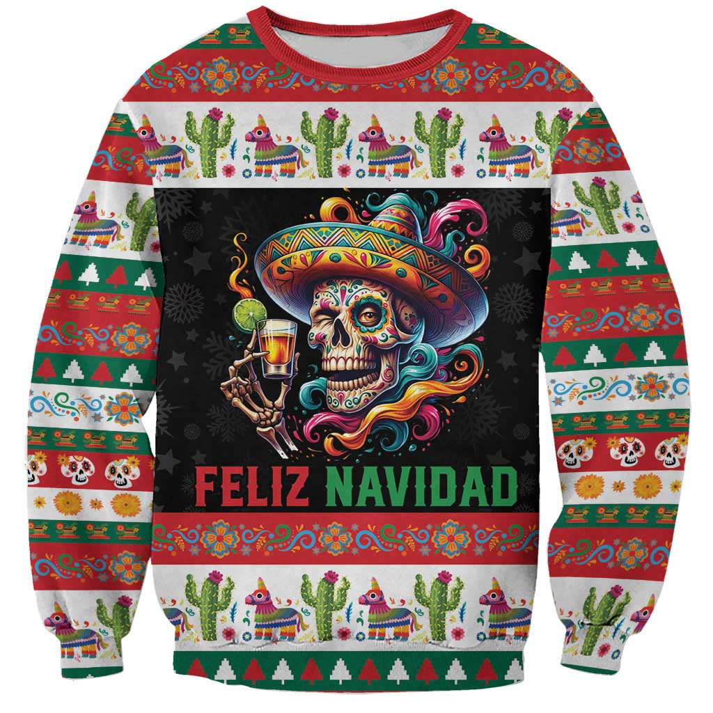 Mexican Sugar Skull Sweatshirt Feliz Navidad Mexico - Wonder Print Shop