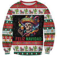 Mexican Sugar Skull Sweatshirt Feliz Navidad Mexico - Wonder Print Shop