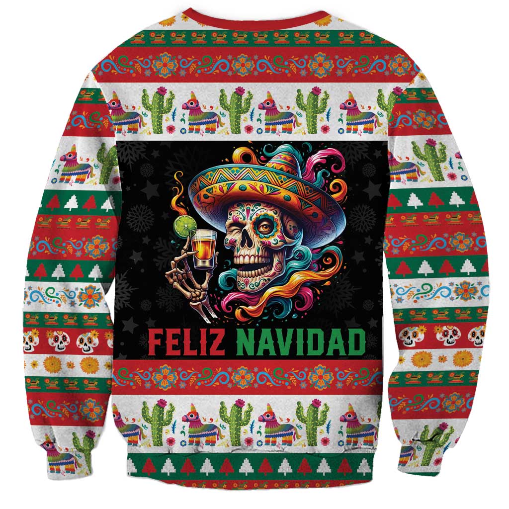 Mexican Sugar Skull Sweatshirt Feliz Navidad Mexico - Wonder Print Shop