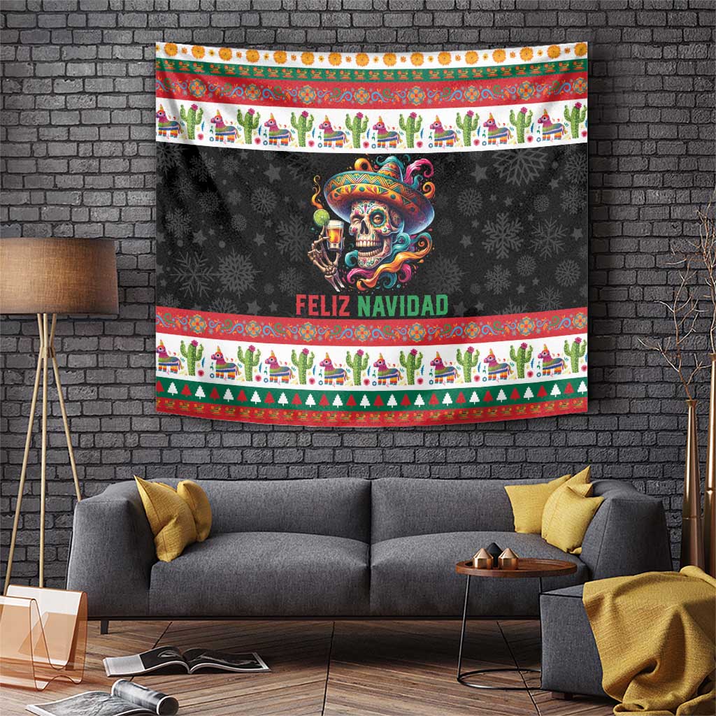Mexican Sugar Skull Tapestry Feliz Navidad Mexico - Wonder Print Shop