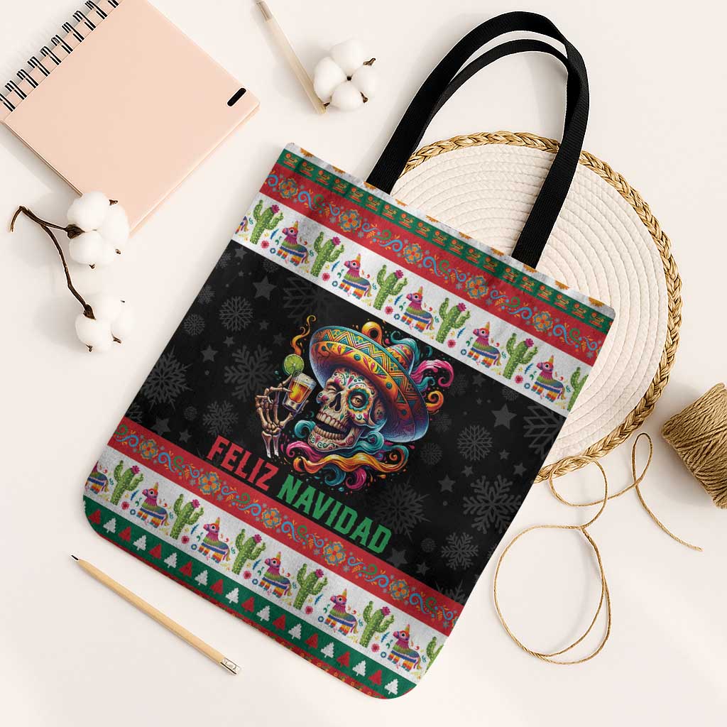 Mexican Sugar Skull Tote Bag Feliz Navidad Mexico - Wonder Print Shop