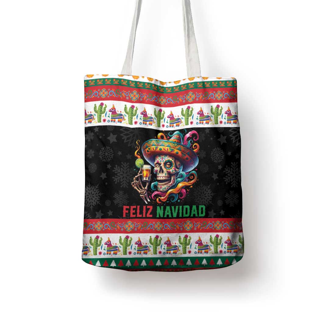 Mexican Sugar Skull Tote Bag Feliz Navidad Mexico - Wonder Print Shop