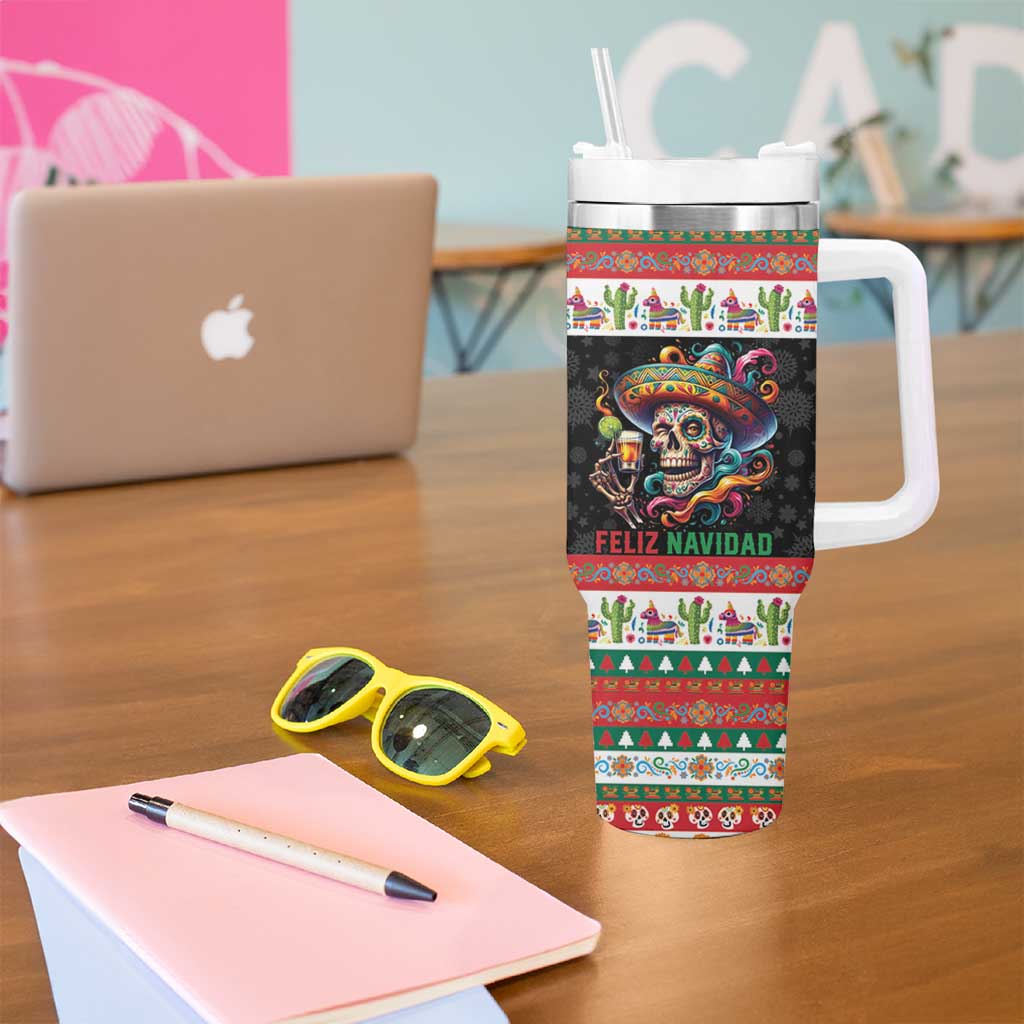 Mexican Sugar Skull Tumbler With Handle Feliz Navidad Mexico - Wonder Print Shop