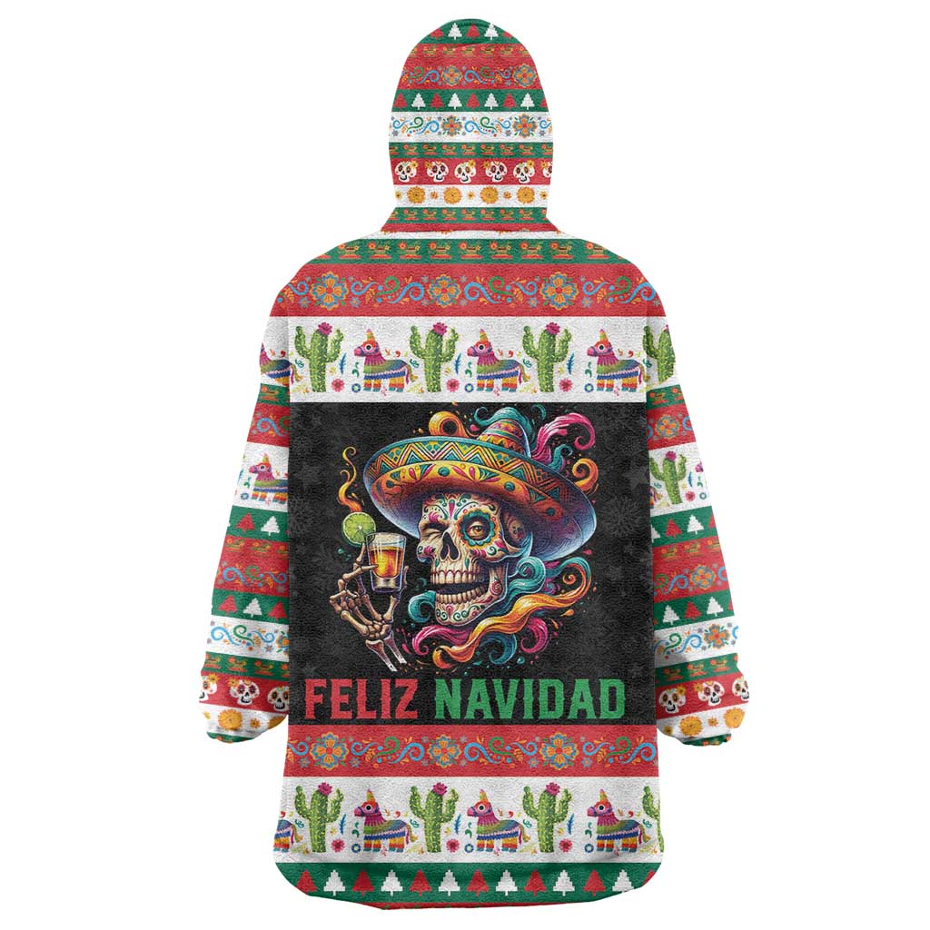 Mexican Sugar Skull Wearable Blanket Hoodie Feliz Navidad Mexico - Wonder Print Shop