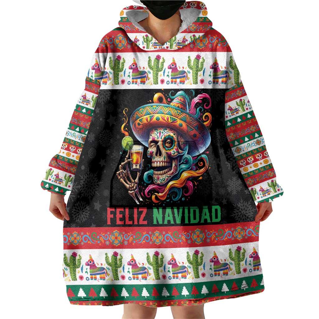 Mexican Sugar Skull Wearable Blanket Hoodie Feliz Navidad Mexico - Wonder Print Shop
