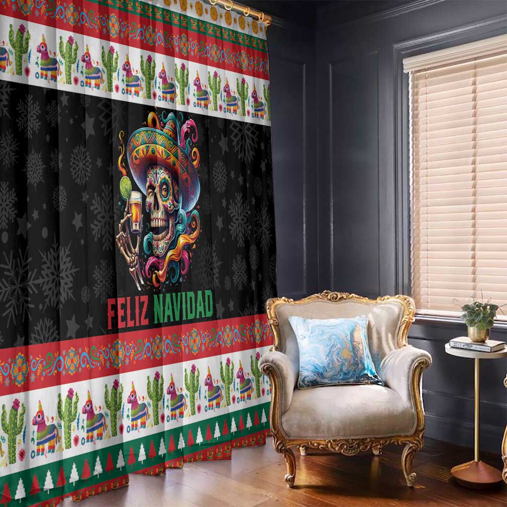Mexican Sugar Skull Window Curtain Feliz Navidad Mexico - Wonder Print Shop