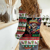 Mexican Sugar Skull Women Casual Shirt Feliz Navidad Mexico - Wonder Print Shop