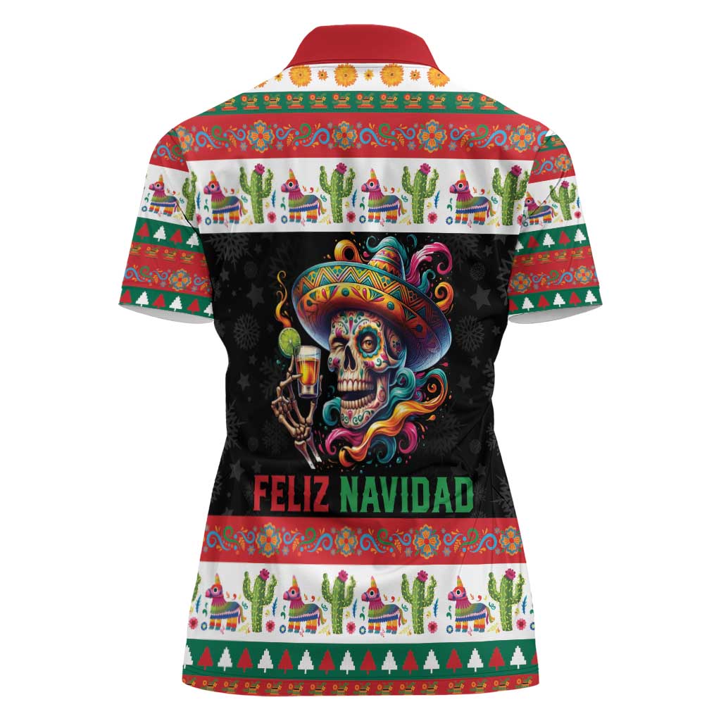 Mexican Sugar Skull Women Polo Shirt Feliz Navidad Mexico - Wonder Print Shop