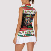 Mexican Sugar Skull Women Sleeveless Polo Shirt Feliz Navidad Mexico - Wonder Print Shop