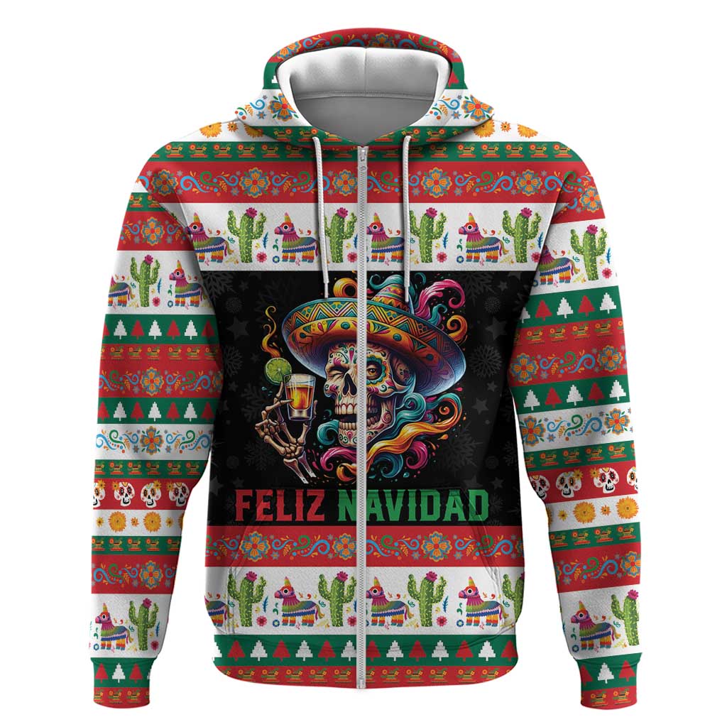 Mexican Sugar Skull Zip Hoodie Feliz Navidad Mexico - Wonder Print Shop