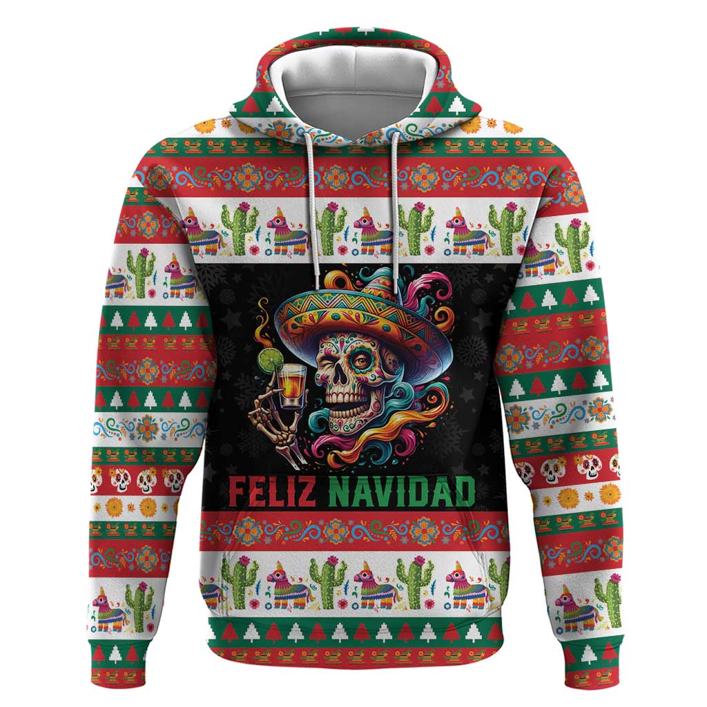 Mexican Sugar Skull Zip Hoodie Feliz Navidad Mexico - Wonder Print Shop