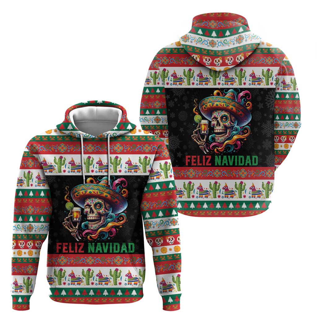 Mexican Sugar Skull Zip Hoodie Feliz Navidad Mexico - Wonder Print Shop