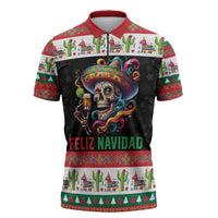 Mexican Sugar Skull Zipper Polo Shirt Feliz Navidad Mexico - Wonder Print Shop