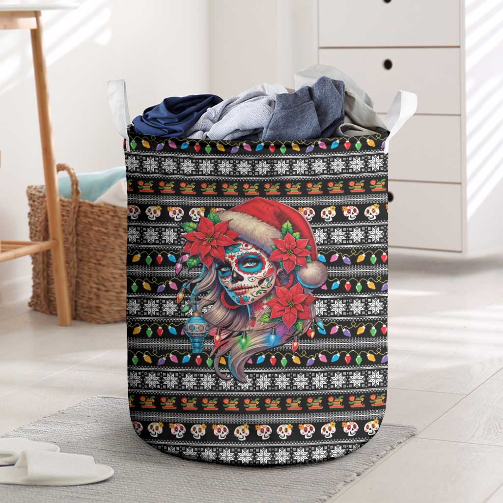 Mexican Sugar Skull Lady Christmas Laundry Basket Feliz Navidad Mexico - Wonder Print Shop