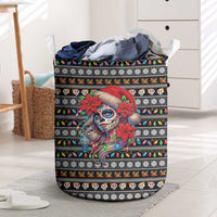 Mexican Sugar Skull Lady Christmas Laundry Basket Feliz Navidad Mexico - Wonder Print Shop
