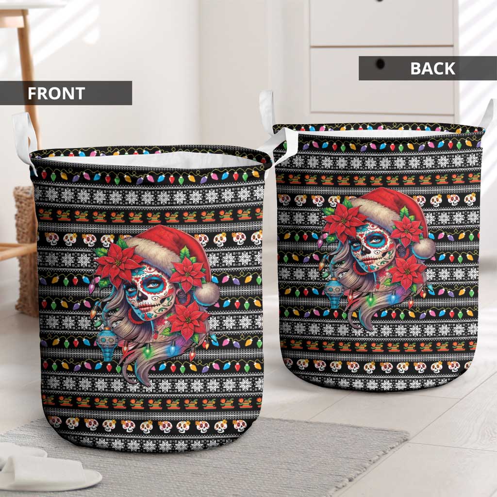 Mexican Sugar Skull Lady Christmas Laundry Basket Feliz Navidad Mexico - Wonder Print Shop
