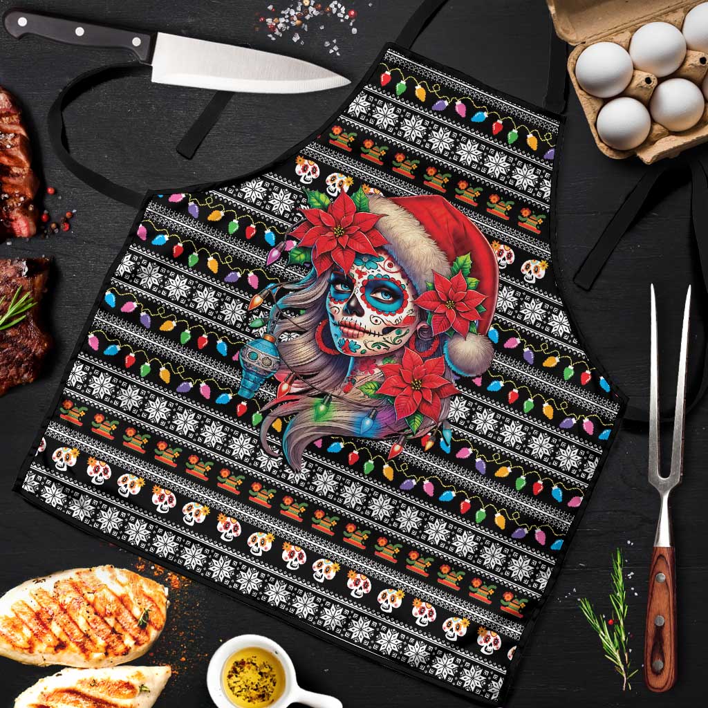 Mexican Sugar Skull Lady Christmas Apron Feliz Navidad Mexico - Wonder Print Shop