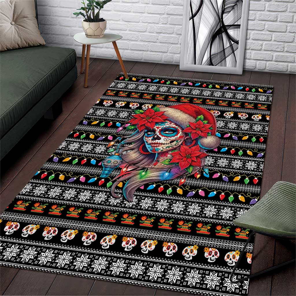 Mexican Sugar Skull Lady Christmas Area Rug Feliz Navidad Mexico - Wonder Print Shop