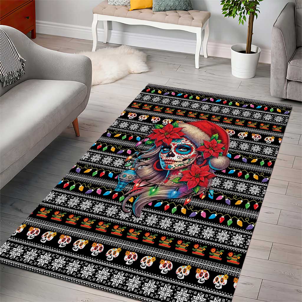 Mexican Sugar Skull Lady Christmas Area Rug Feliz Navidad Mexico - Wonder Print Shop