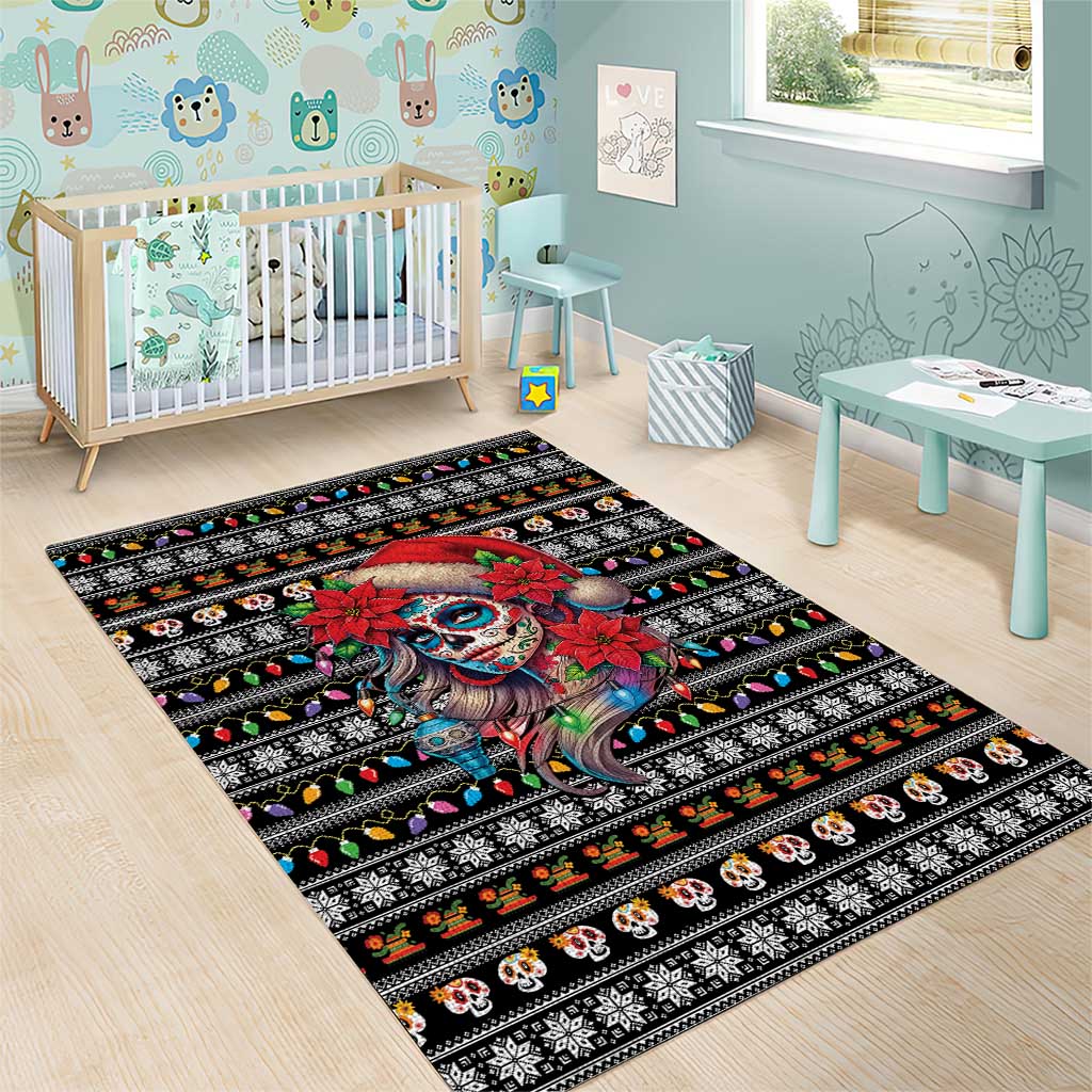 Mexican Sugar Skull Lady Christmas Area Rug Feliz Navidad Mexico - Wonder Print Shop