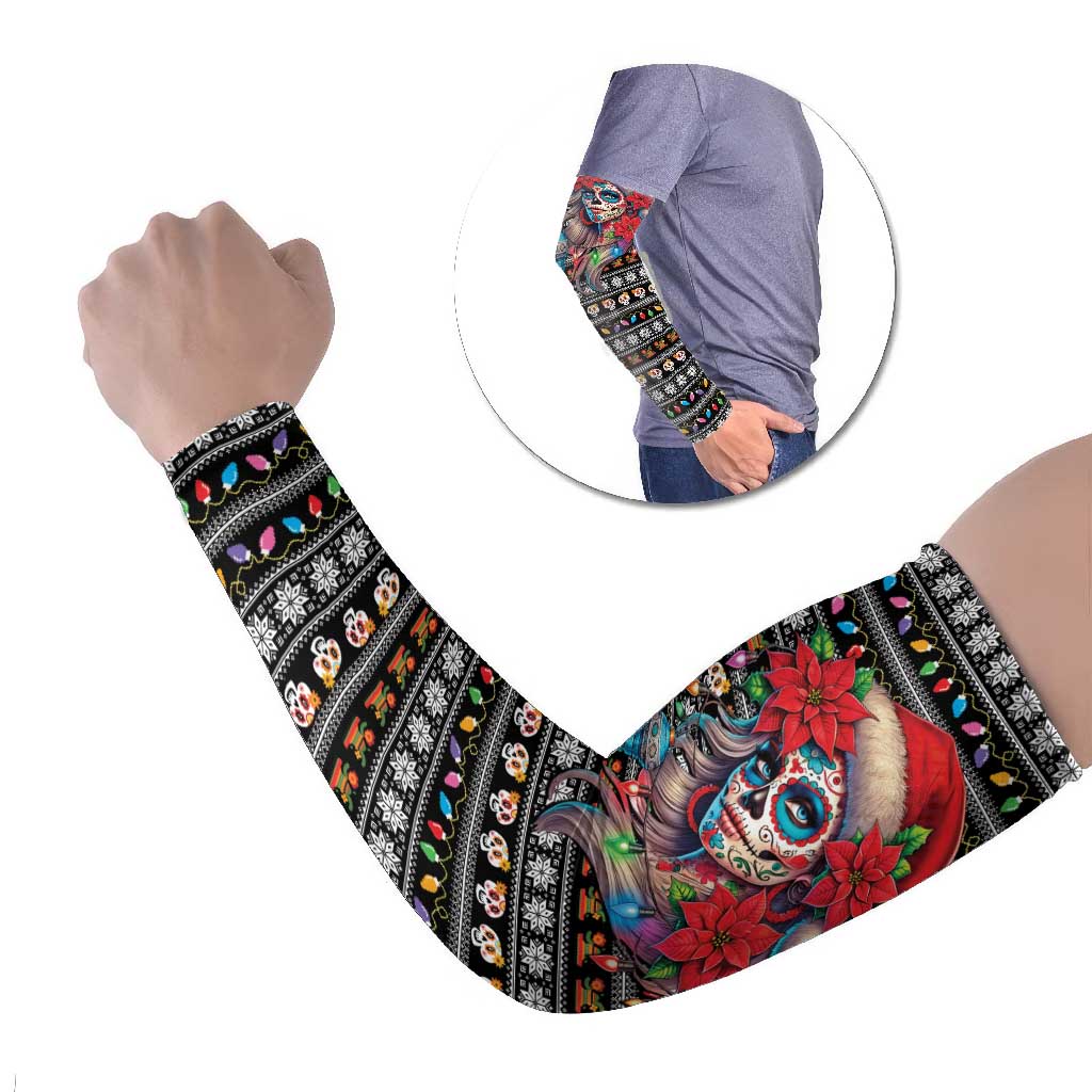 Mexican Sugar Skull Lady Christmas Arm Sleeves Feliz Navidad Mexico - Wonder Print Shop