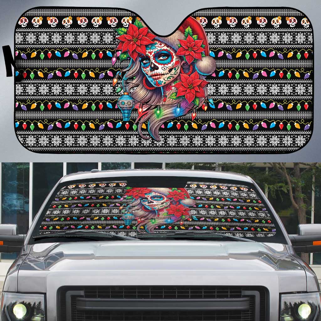 Mexican Sugar Skull Lady Christmas Auto Sun Shade Feliz Navidad Mexico - Wonder Print Shop