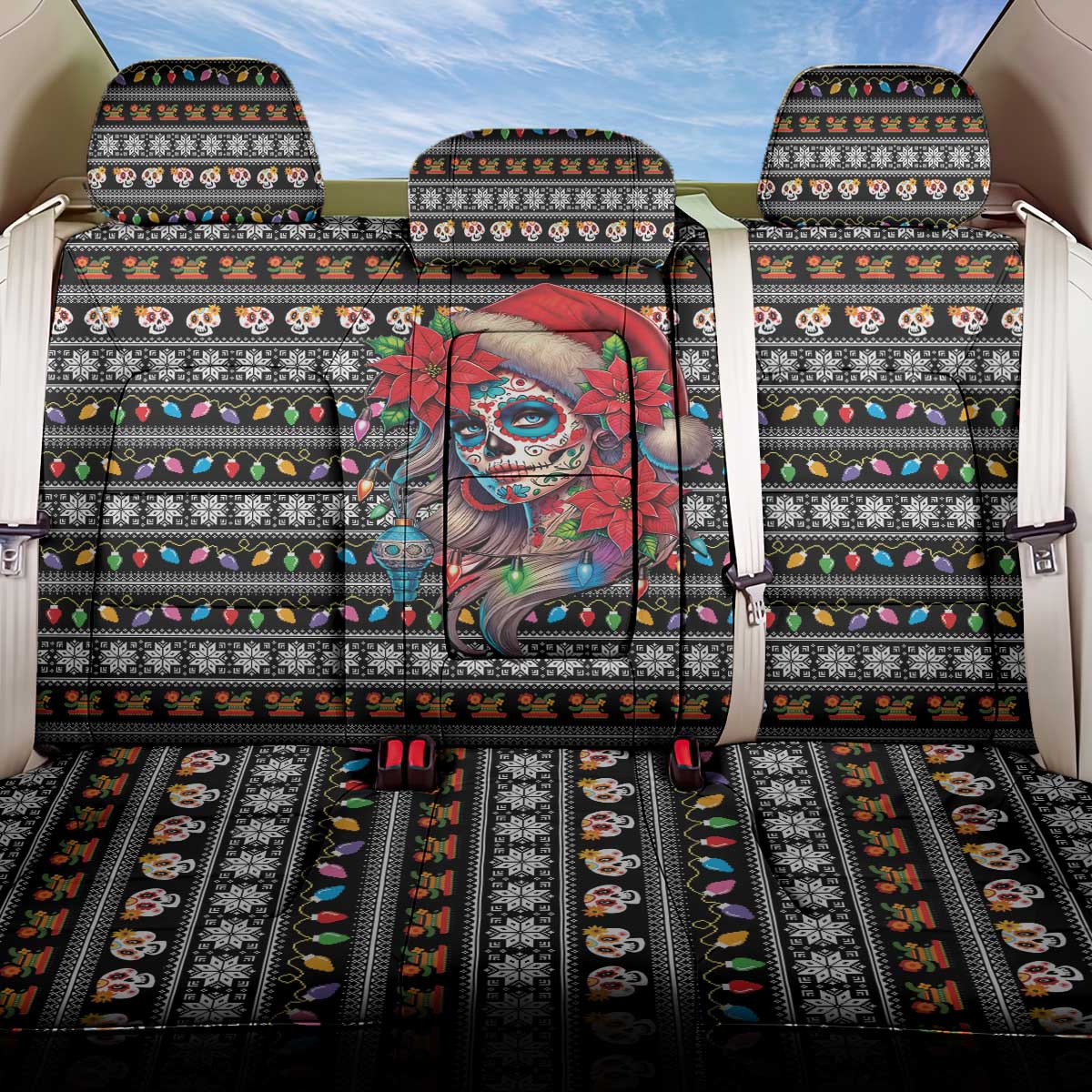 Mexican Sugar Skull Lady Christmas Back Car Seat Cover Feliz Navidad Mexico - Wonder Print Shop