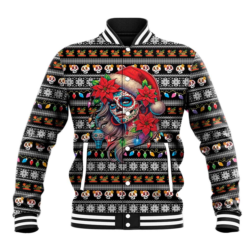Mexican Sugar Skull Lady Christmas Baseball Jacket Feliz Navidad Mexico - Wonder Print Shop