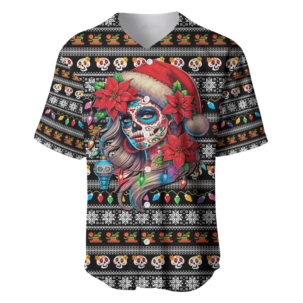 Mexican Sugar Skull Lady Christmas Baseball Jersey Feliz Navidad Mexico - Wonder Print Shop