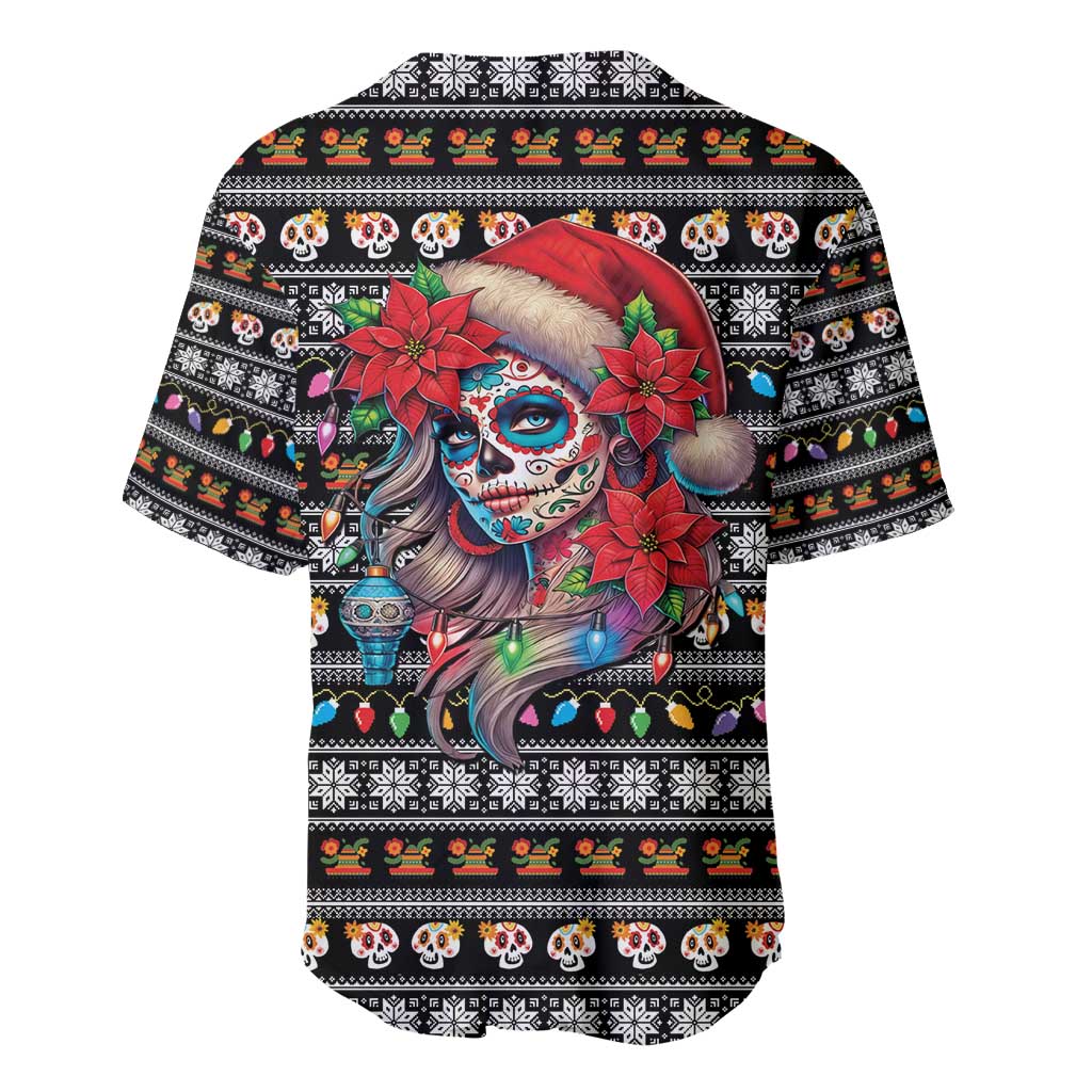 Mexican Sugar Skull Lady Christmas Baseball Jersey Feliz Navidad Mexico - Wonder Print Shop