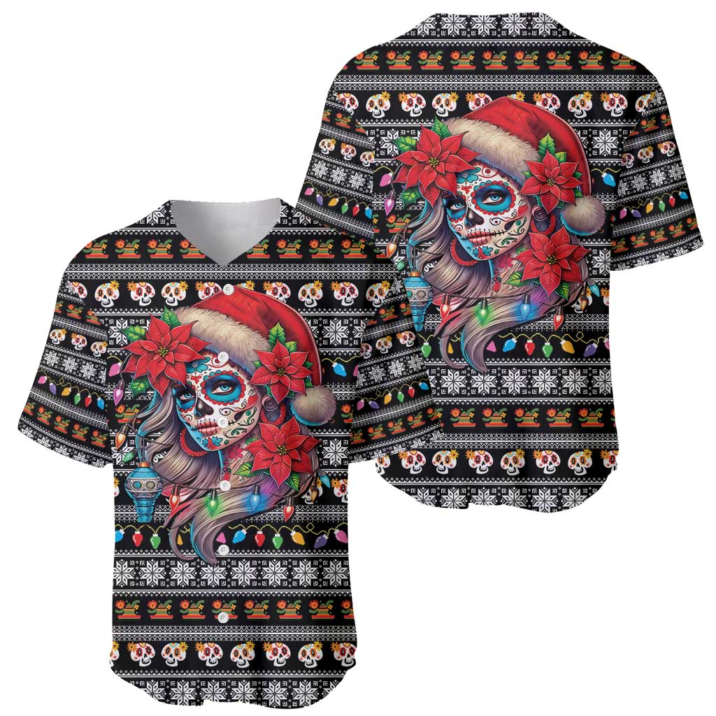 Mexican Sugar Skull Lady Christmas Baseball Jersey Feliz Navidad Mexico - Wonder Print Shop