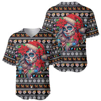 Mexican Sugar Skull Lady Christmas Baseball Jersey Feliz Navidad Mexico - Wonder Print Shop