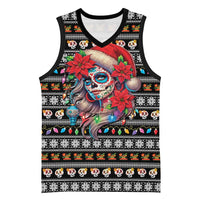 Mexican Sugar Skull Lady Christmas Basketball Jersey Feliz Navidad Mexico - Wonder Print Shop