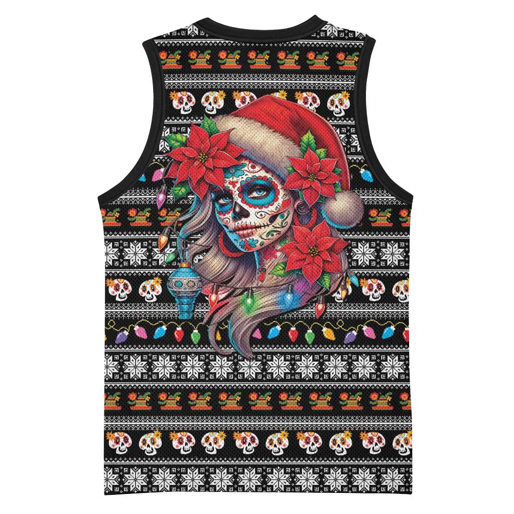 Mexican Sugar Skull Lady Christmas Basketball Jersey Feliz Navidad Mexico - Wonder Print Shop