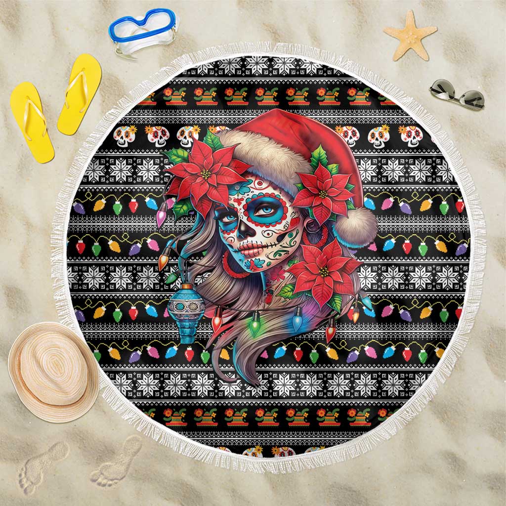Mexican Sugar Skull Lady Christmas Beach Blanket Feliz Navidad Mexico - Wonder Print Shop