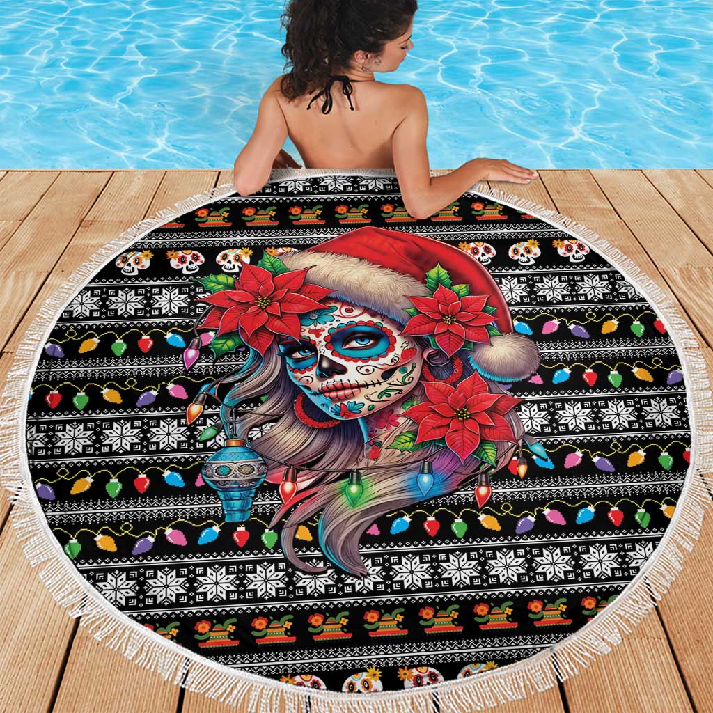 Mexican Sugar Skull Lady Christmas Beach Blanket Feliz Navidad Mexico - Wonder Print Shop