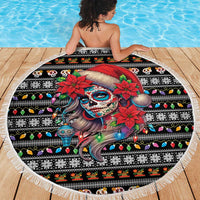Mexican Sugar Skull Lady Christmas Beach Blanket Feliz Navidad Mexico - Wonder Print Shop