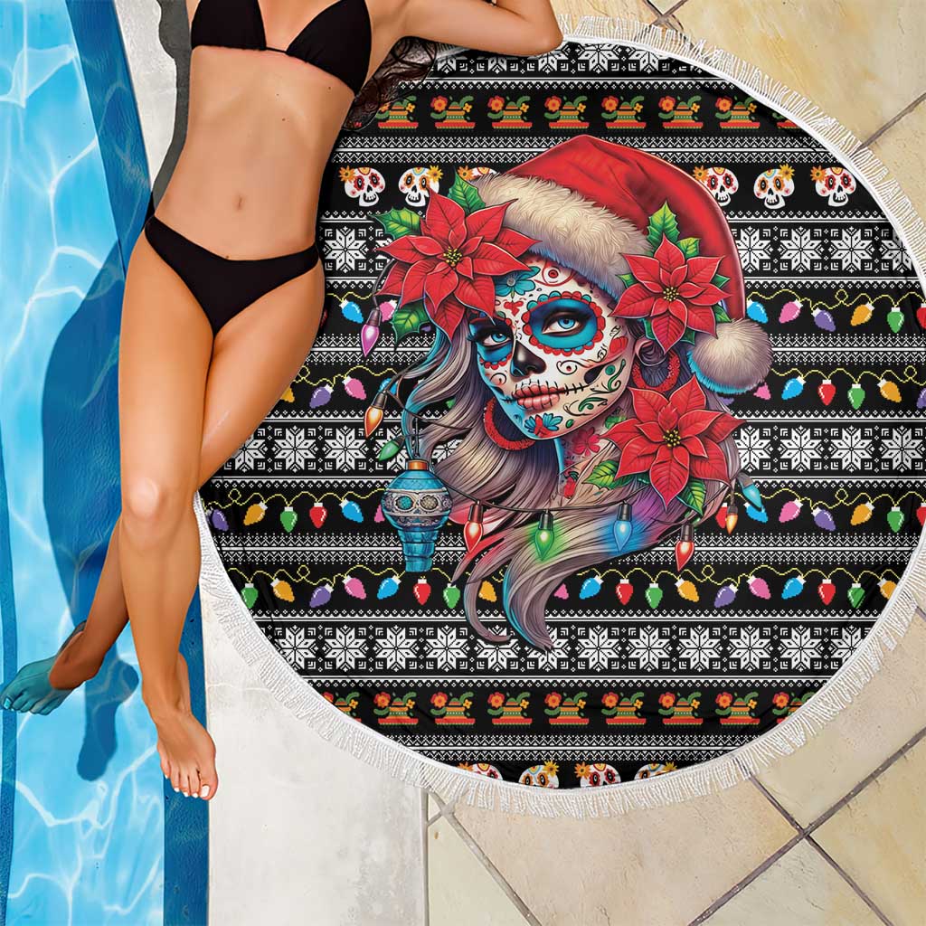Mexican Sugar Skull Lady Christmas Beach Blanket Feliz Navidad Mexico - Wonder Print Shop