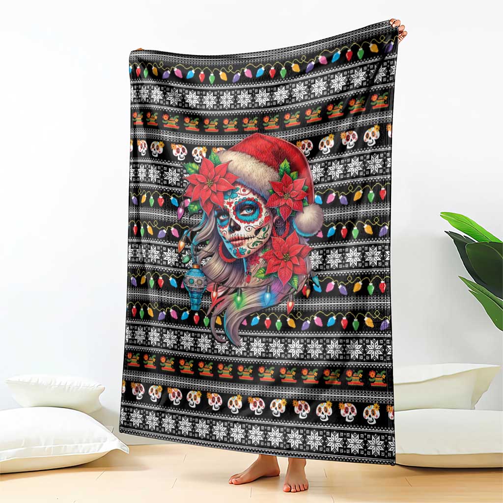 Mexican Sugar Skull Lady Christmas Blanket Feliz Navidad Mexico - Wonder Print Shop