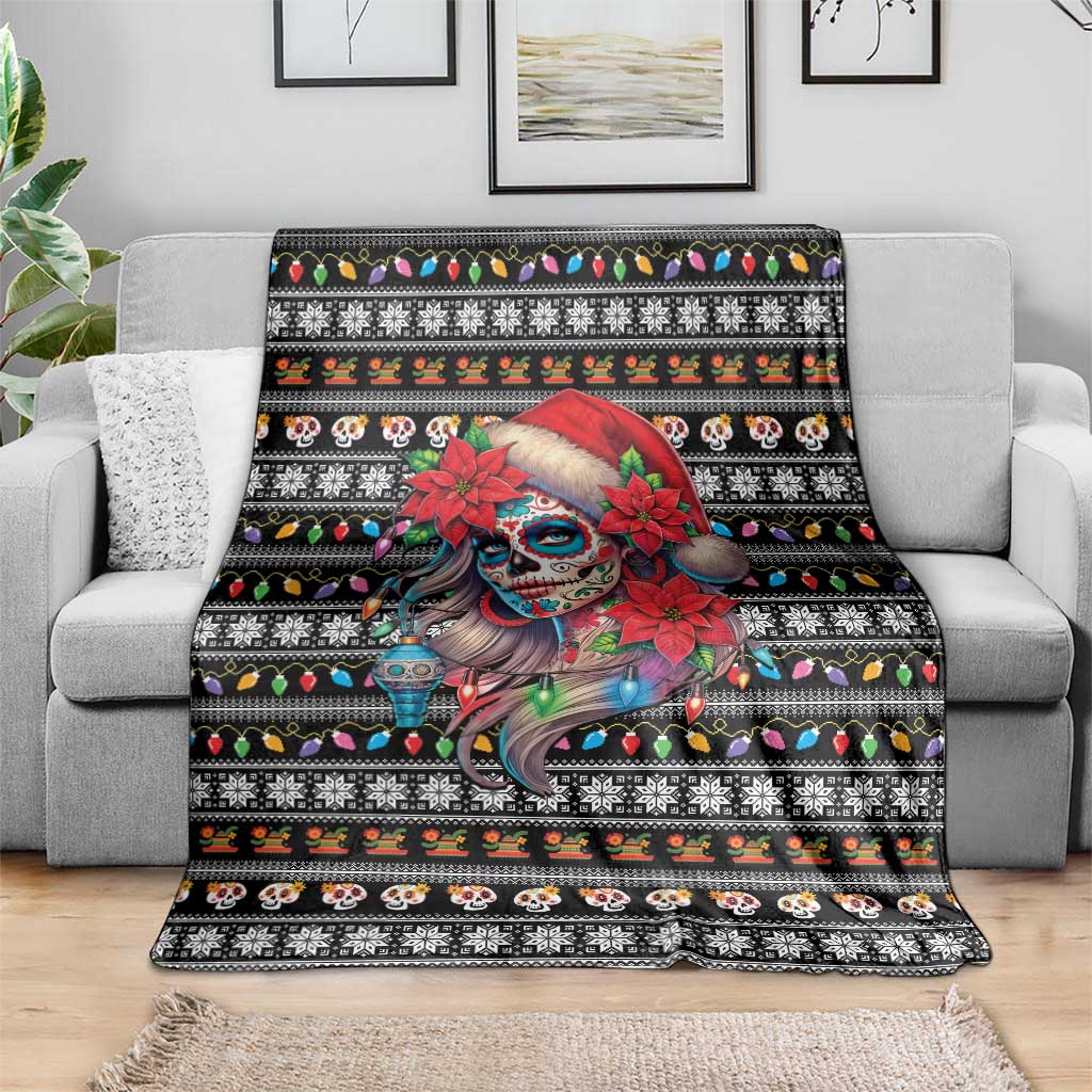 Mexican Sugar Skull Lady Christmas Blanket Feliz Navidad Mexico - Wonder Print Shop