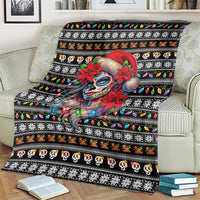 Mexican Sugar Skull Lady Christmas Blanket Feliz Navidad Mexico - Wonder Print Shop