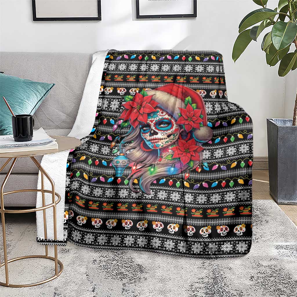 Mexican Sugar Skull Lady Christmas Blanket Feliz Navidad Mexico - Wonder Print Shop