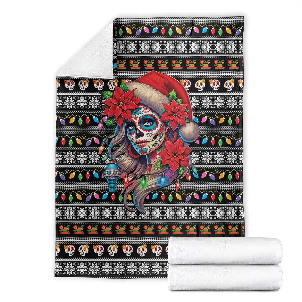 Mexican Sugar Skull Lady Christmas Blanket Feliz Navidad Mexico - Wonder Print Shop