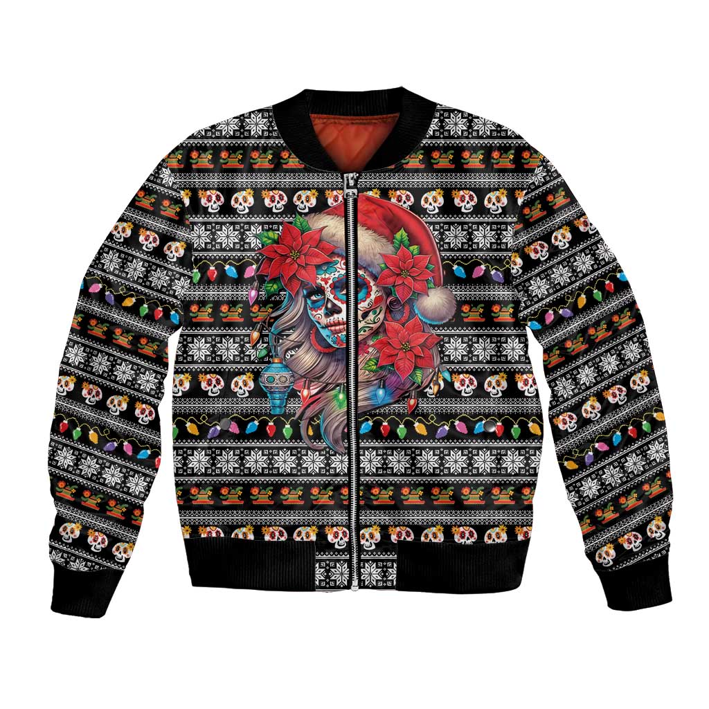 Mexican Sugar Skull Lady Christmas Bomber Jacket Feliz Navidad Mexico - Wonder Print Shop