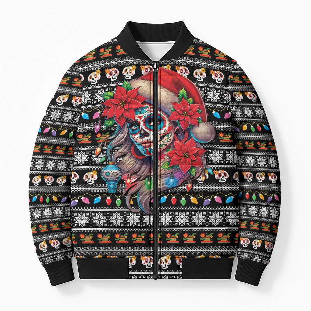 Mexican Sugar Skull Lady Christmas Bomber Puffer Jacket Feliz Navidad Mexico - Wonder Print Shop
