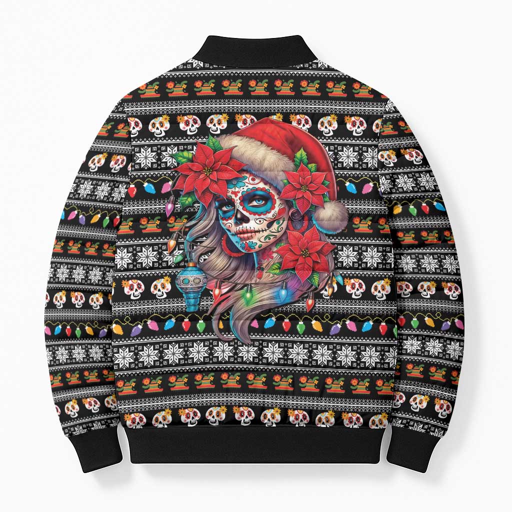 Mexican Sugar Skull Lady Christmas Bomber Puffer Jacket Feliz Navidad Mexico - Wonder Print Shop