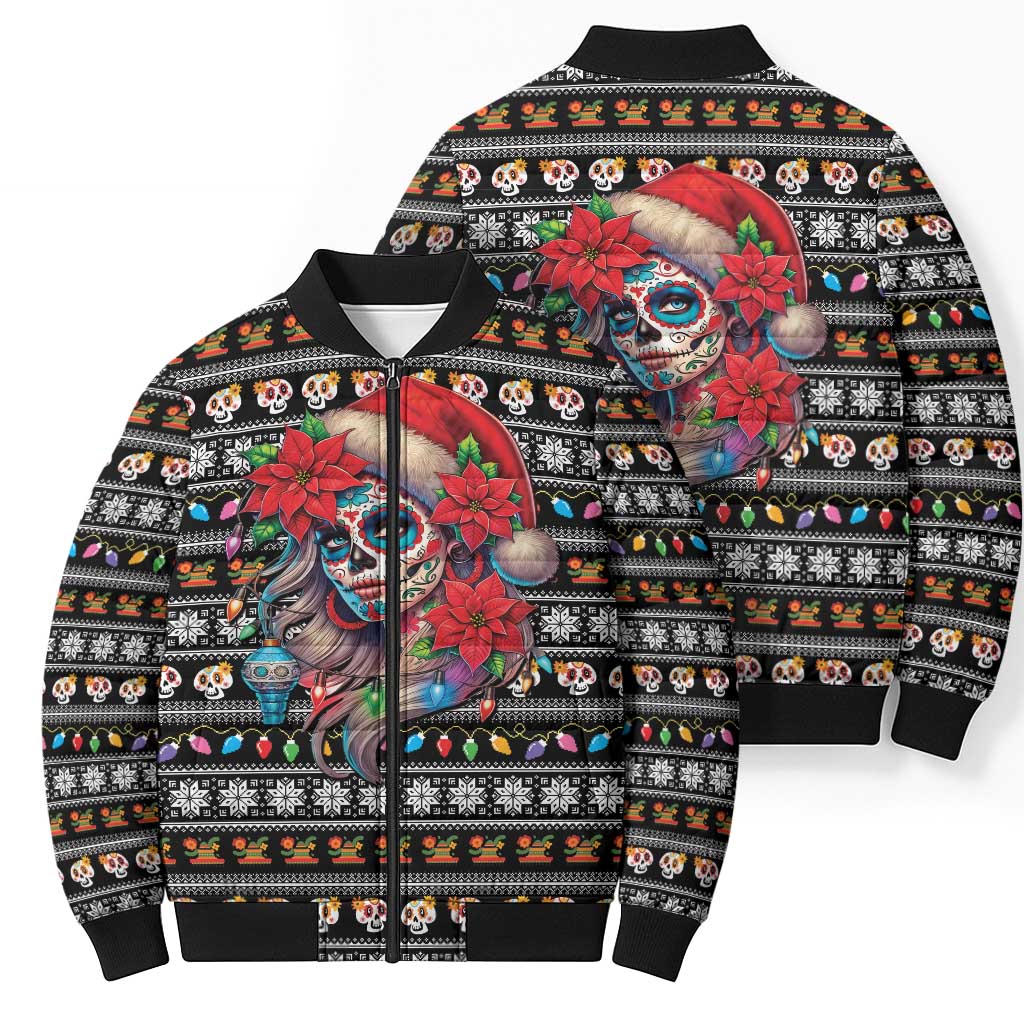 Mexican Sugar Skull Lady Christmas Bomber Puffer Jacket Feliz Navidad Mexico - Wonder Print Shop
