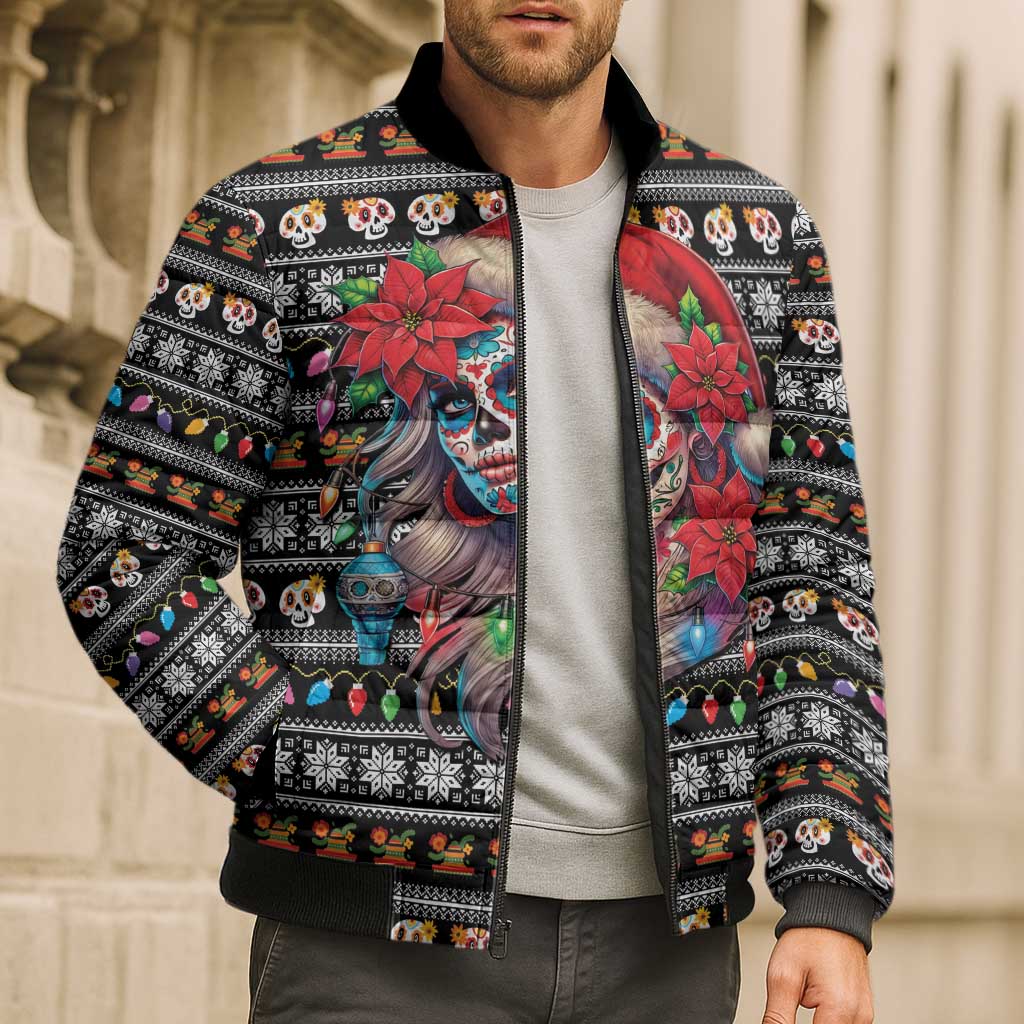 Mexican Sugar Skull Lady Christmas Bomber Puffer Jacket Feliz Navidad Mexico - Wonder Print Shop