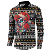 Mexican Sugar Skull Lady Christmas Button Sweatshirt Feliz Navidad Mexico - Wonder Print Shop