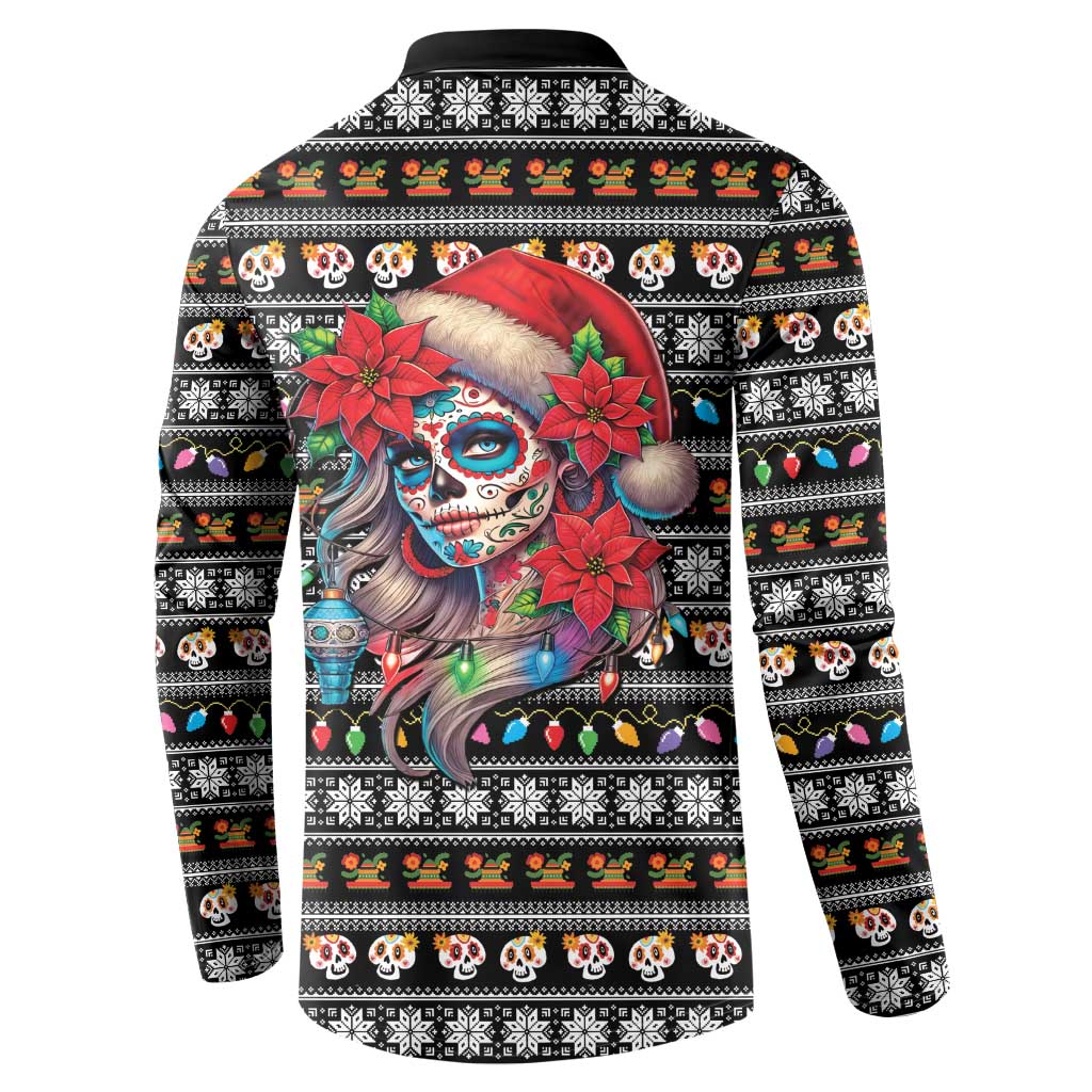 Mexican Sugar Skull Lady Christmas Button Sweatshirt Feliz Navidad Mexico - Wonder Print Shop